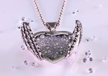 Breaking Waves Cremation Jewellery Angel Wings Heart Shape Sterling Silver Necklace